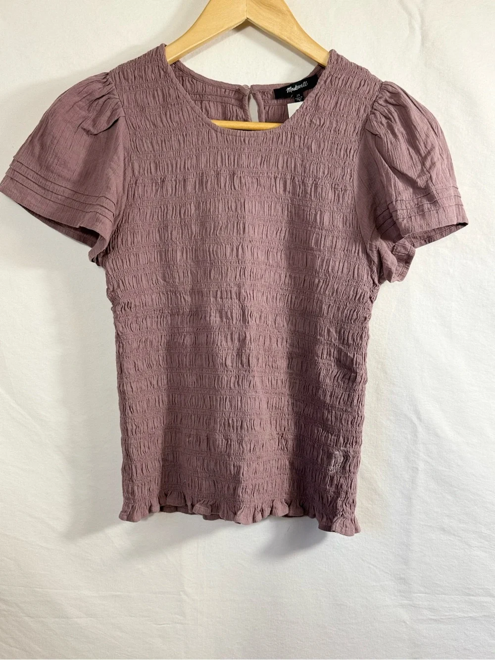 Madewell Dusty Mauve Smocked Puff Sleeve Top